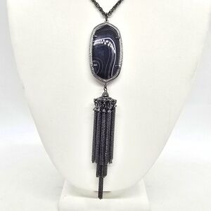 Kendra Scott Rayne Black Banded Agate Gunmetal Necklace KS Jewelry NWT